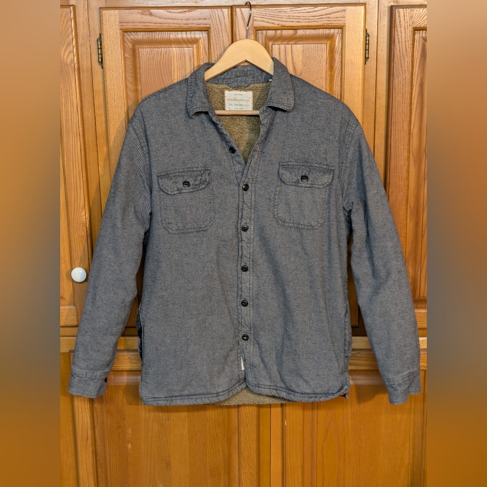 Mens Weatherproof Vintage Blue/Denim Chambray Sherpa Lined Shirt Jacket Size M